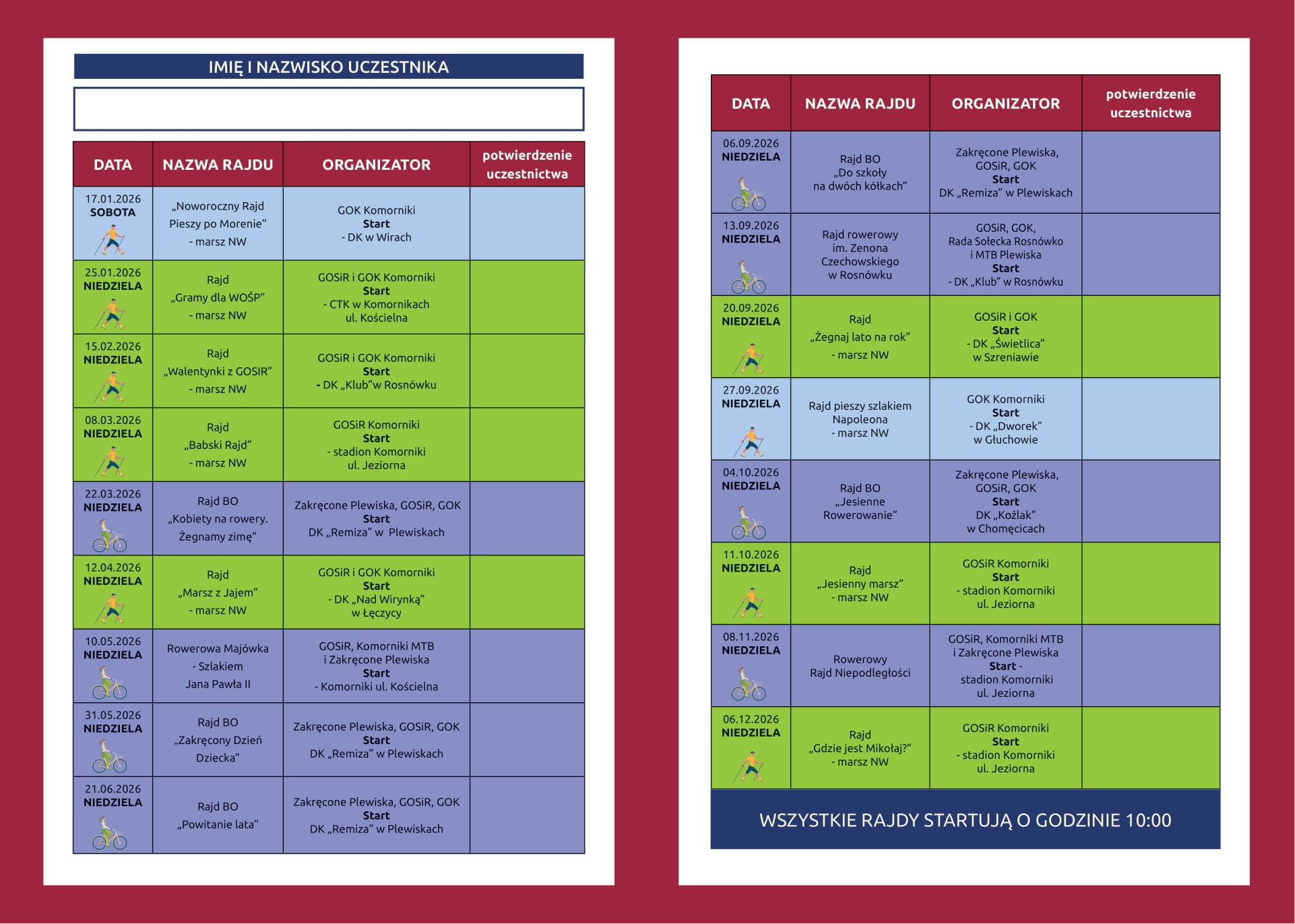 Kalendarz rajd&oacute;w rowerowych i&nbsp;pieszych na&nbsp;rok 2026