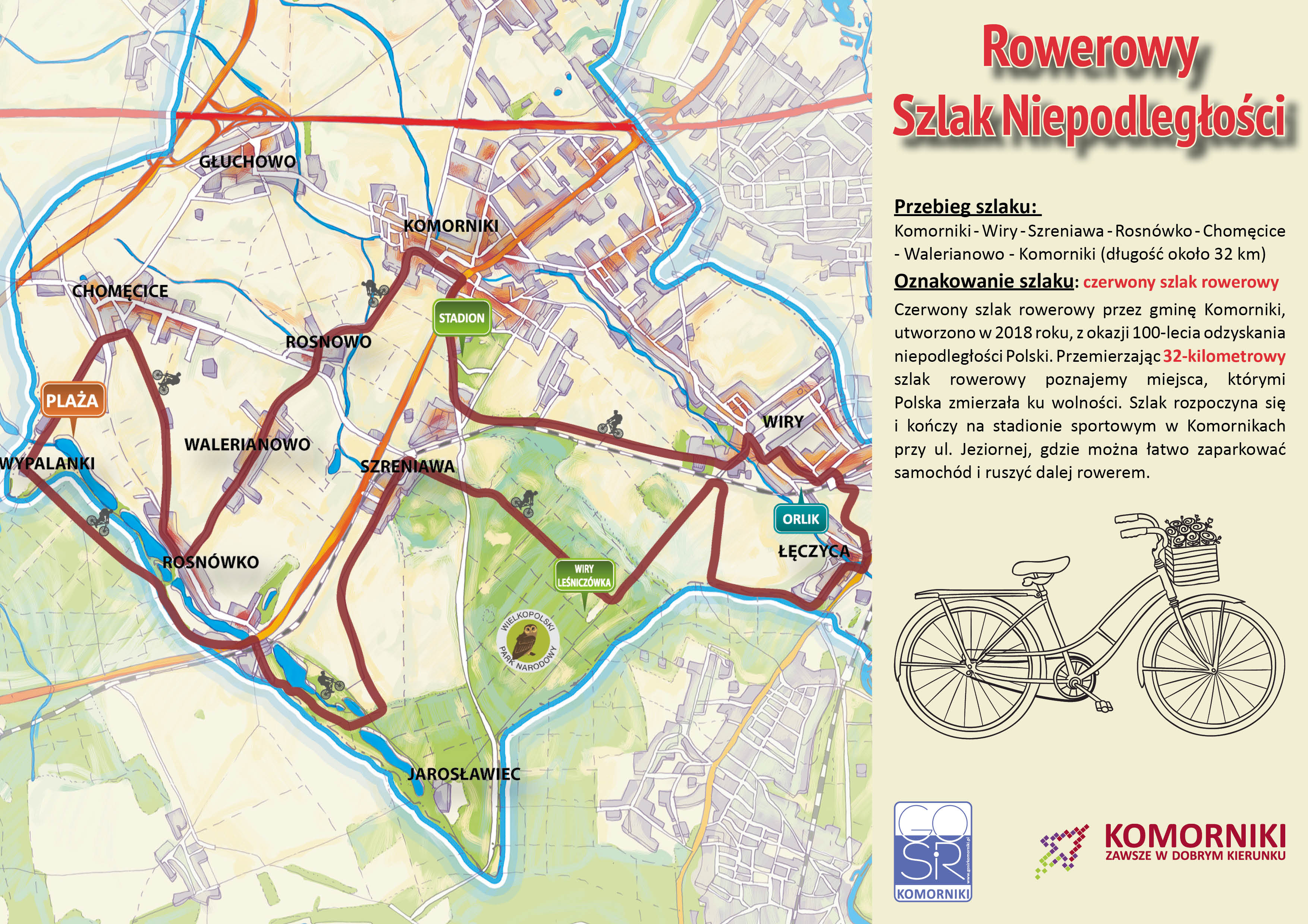 Mapa i opis Rowerowego Szlaku Niepodległości