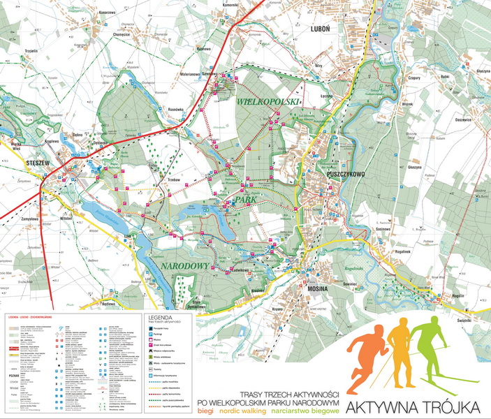 Mapa 3 tras aktywności po Wielkopolskim Parku Narodowym